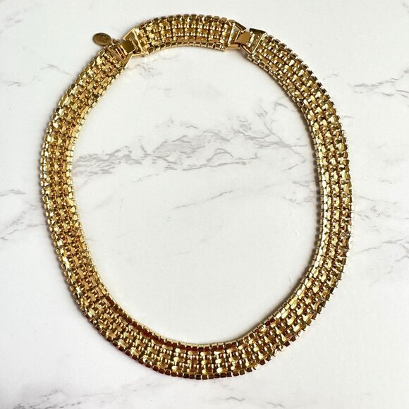 Kenneth Jay Lane Gold Rhinestone Choker Vintage Necklace Signed KJL - Picture 2 of 11